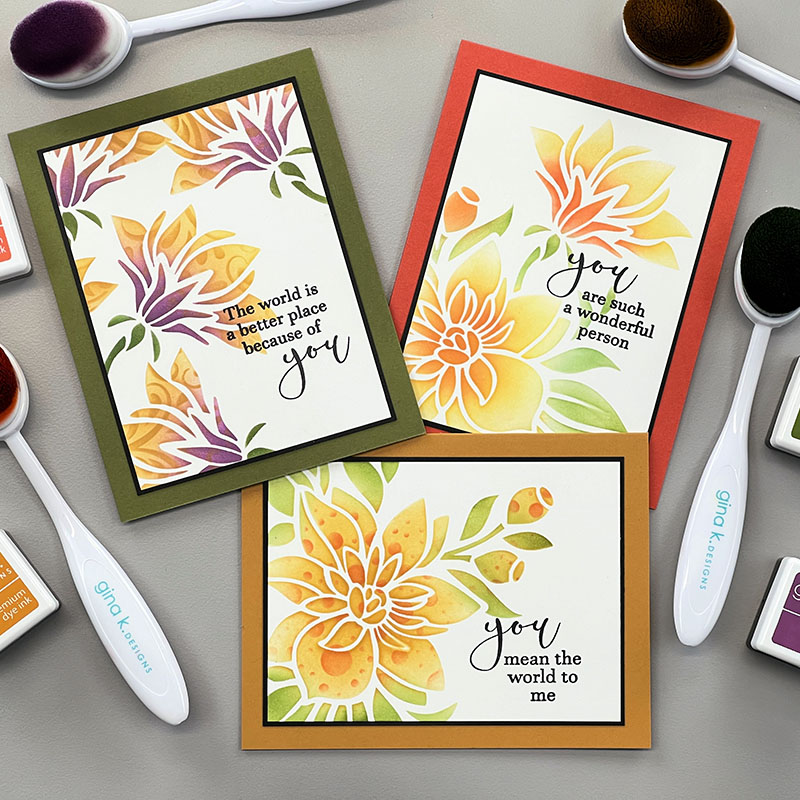 8-10am Autumn Stenciled Florals Cards by Gina K