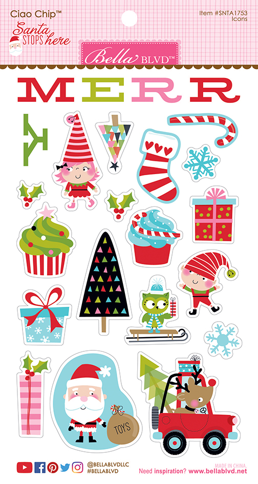 SNTA1753 Santa Stops Here Icons Chipboard Stickers